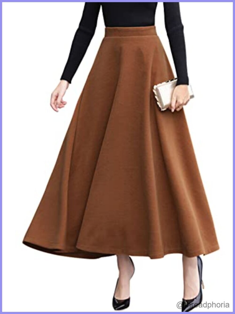 Wool Blend Plaid High Waist A-Line Maxi Skirt Pockets